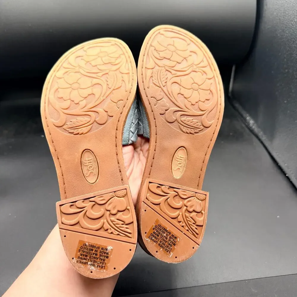 Söfft Woven Leather Slide Sandals Blue Women’s 8.5 EU 40 Low Heel